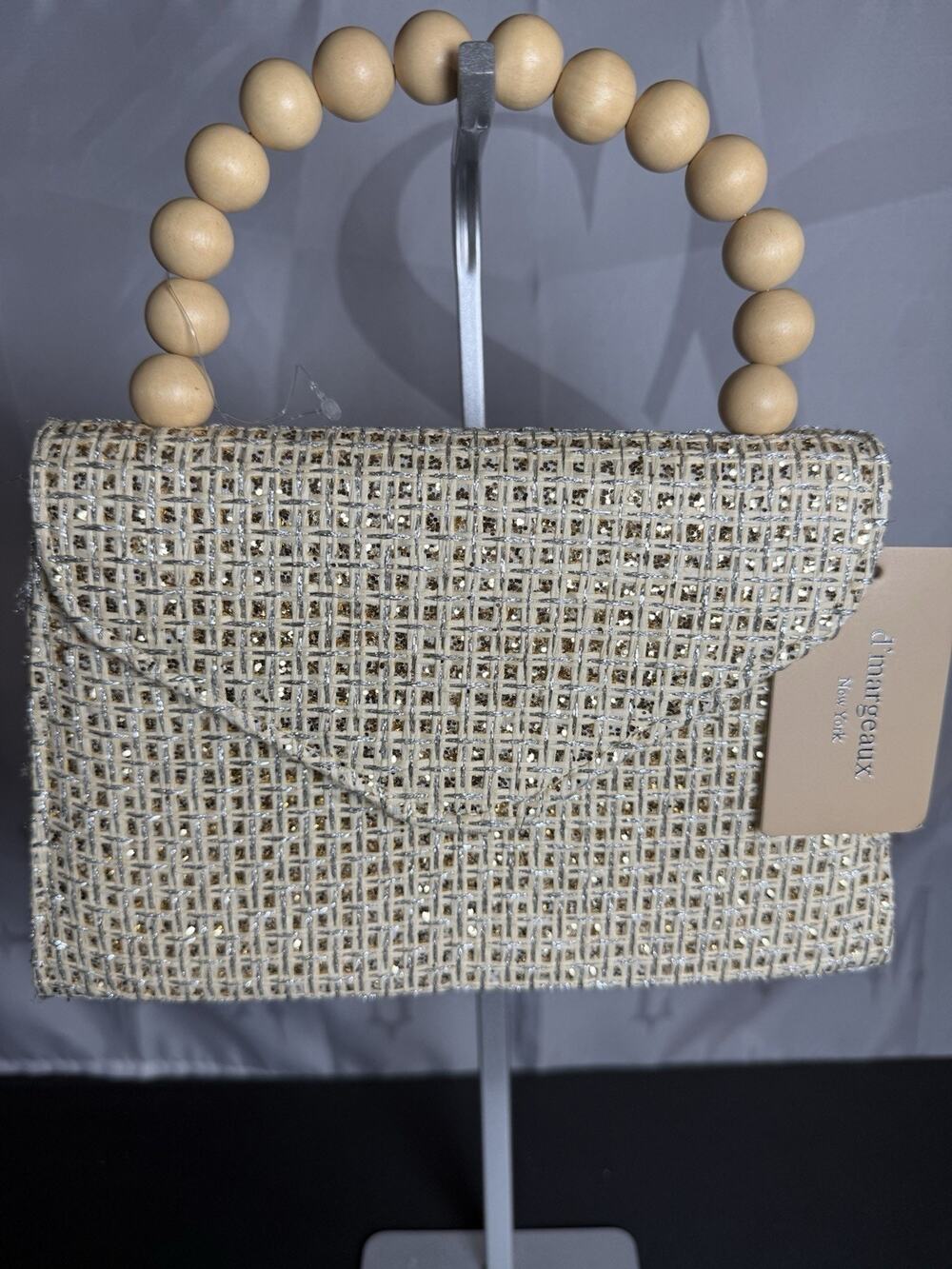 D'Margeaux Sparkle Straw Handbag Evening Bag Gold Metallic Glitter Woven NWT